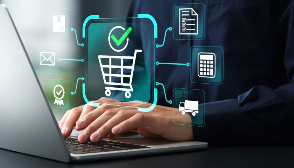 Person Using Laptop for Online Shopping