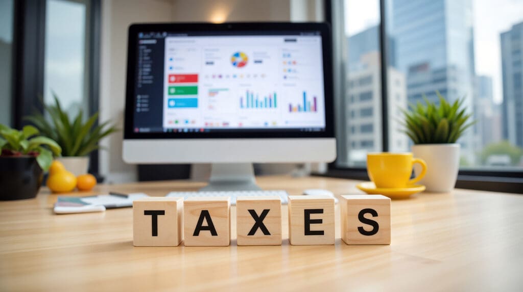 Blocks on a table spelled out as taxes